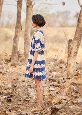 A Model Wearing Blue Cotton Mul Barish Shirt,dress curated by Only Ethikal